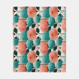 Ouderwetse Aquarel Roze en Groene Bloemen Fleece Deken
