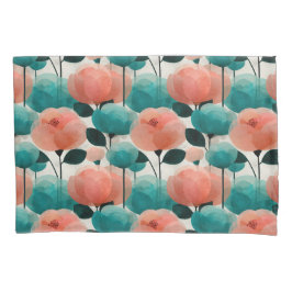 Ouderwetse Aquarel Roze en Groene Bloemen Kussensloop