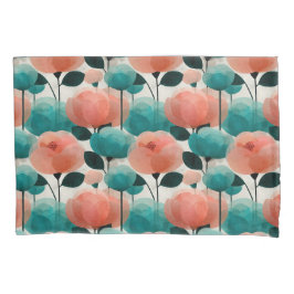 Ouderwetse Aquarel Roze en Groene Bloemen Kussensloop