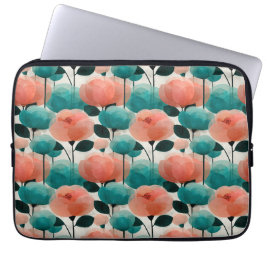 Ouderwetse Aquarel Roze en Groene Bloemen Laptop Sleeve