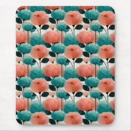 Ouderwetse Aquarel Roze en Groene Bloemen Muismat