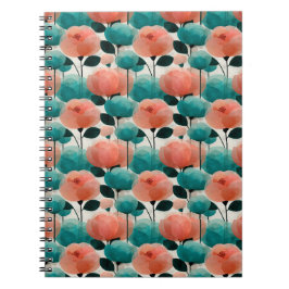 Ouderwetse Aquarel Roze en Groene Bloemen Notitieboek