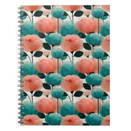 Ouderwetse Aquarel Roze en Groene Bloemen Notitieboek