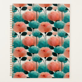 Ouderwetse Aquarel Roze en Groene Bloemen Planner