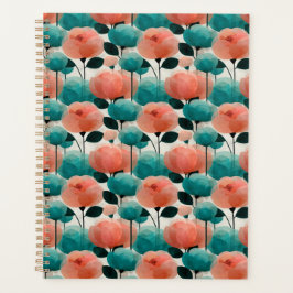 Ouderwetse aquarel roze en groene bloemen planner