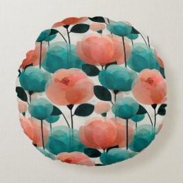 Ouderwetse Aquarel Roze en Groene Bloemen Rond Kussen
