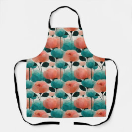 Ouderwetse Aquarel Roze en Groene Bloemen Schort