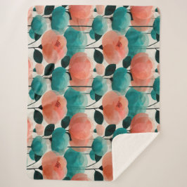 Ouderwetse Aquarel Roze en Groene Bloemen Sherpa Deken