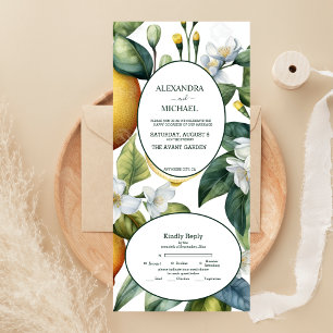 Ouderwetse Aquarel Summer Citrus Bruiloft All In One Uitnodiging