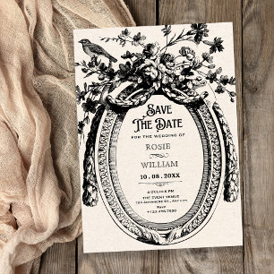 Ouderwetse artistieke botanische rustieke bruiloft save the date