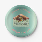 Ouderwetse baby shower met nestelende vogels papieren bordje (Voorkant)