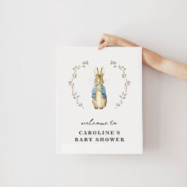 Ouderwetse baby shower welkomstposter met konijnth poster