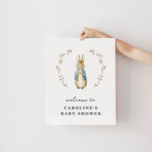 Ouderwetse baby shower welkomstposter met konijnth poster