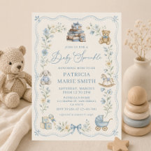 Ouderwetse babykamer blauwe bloemige babyshower ui