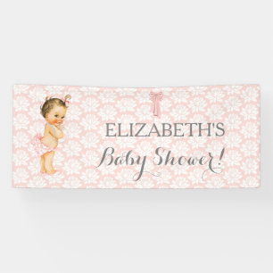 Ouderwetse babymeisje roze wit & grijs spandoek