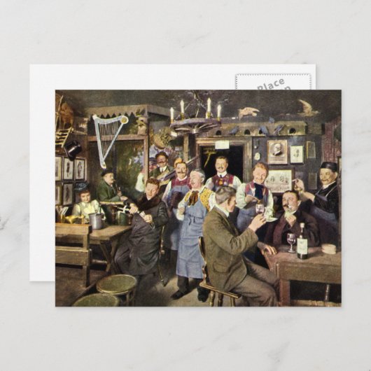 Ouderwetse bar met mensen vieren, een feest briefkaart (Voorkant / Achterkant)