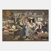 Ouderwetse bar met mensen vieren, een feest inpakpapier vel (Voorkant 3)