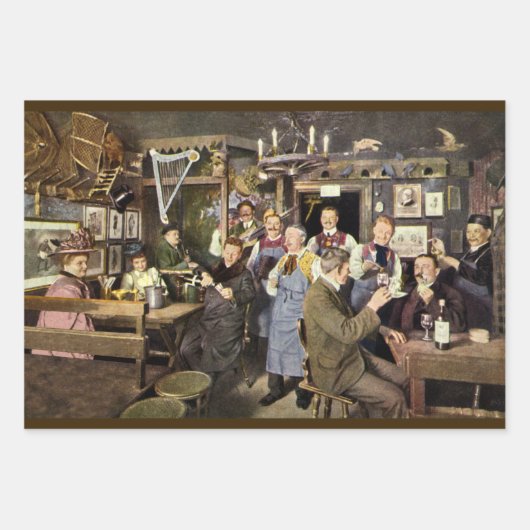 Ouderwetse bar met mensen vieren, een feest inpakpapier vel (Voorkant 2)