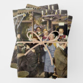 Ouderwetse bar met mensen vieren, een feest inpakpapier vel (In situ)