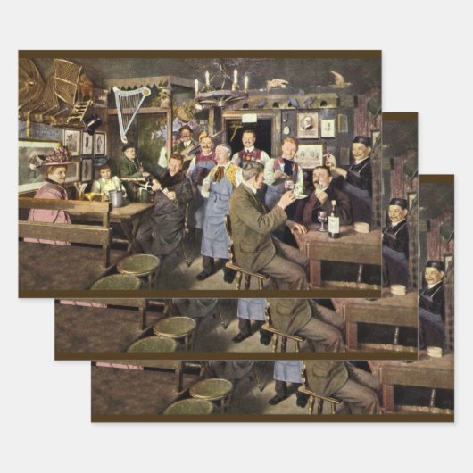 Ouderwetse bar met mensen vieren, een feest inpakpapier vel (Set)