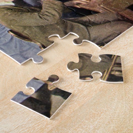 Ouderwetse bar met mensen vieren, een feest legpuzzel (Zijkant)