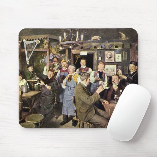 Ouderwetse bar met mensen vieren, een feest muismat (Met muis)