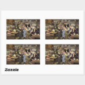 Ouderwetse bar met mensen vieren, een feest rechthoekige sticker (Vel)