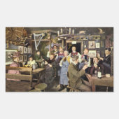 Ouderwetse bar met mensen vieren, een feest rechthoekige sticker (Voorkant)