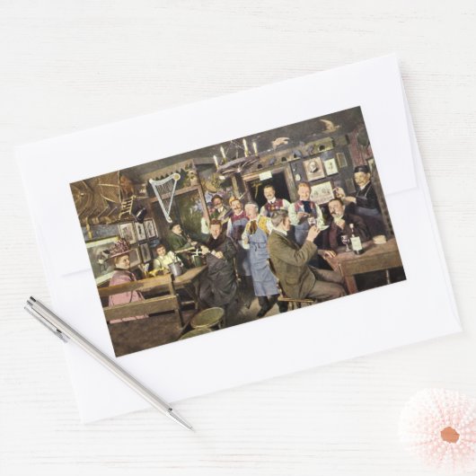 Ouderwetse bar met mensen vieren, een feest rechthoekige sticker (Envelop)