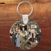 Ouderwetse bar met mensen vieren, een feest sleutelhanger (Voorkant)