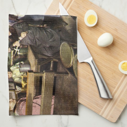 Ouderwetse bar met mensen vieren, een feest theedoek (Quarter Fold)