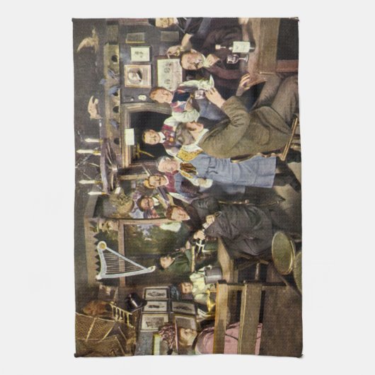 Ouderwetse bar met mensen vieren, een feest theedoek (Verticaal)