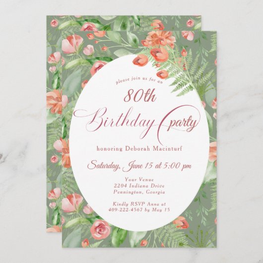 Ouderwetse Behangrozen Bloem 80ste Kaart (Voorkant / Achterkant)