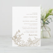 Ouderwetse Beige Bloemige Bruiloft Kaart (Staand voorkant)