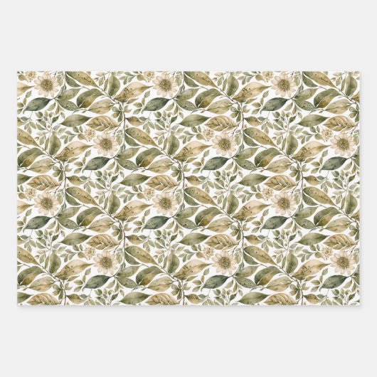 Ouderwetse Beige & Groene Botanische Inpakpapier Vel (Voorkant 2)