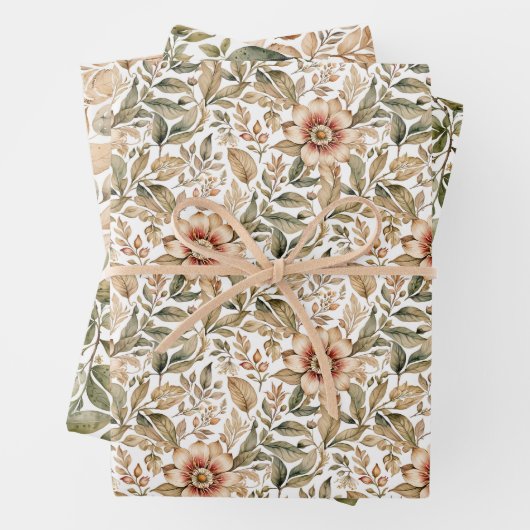 Ouderwetse Beige & Groene Botanische Inpakpapier Vel (In situ)