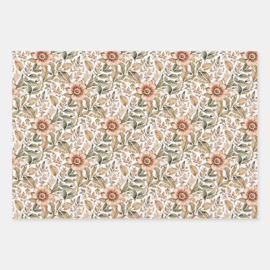 Ouderwetse Beige & Groene Botanische Inpakpapier Vel (Voorkant)