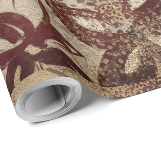 Ouderwetse Beige Textuur Wijnrood Bloemmotief Abst Cadeaupapier (Rol Hoek)