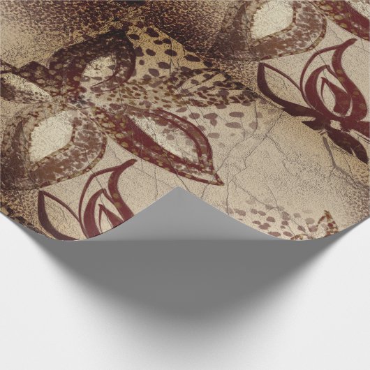 Ouderwetse Beige Textuur Wijnrood Bloemmotief Abst Cadeaupapier (Hoek)