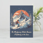 Ouderwetse bergdennen skien zonsondergang familier kaart (Staand voorkant)