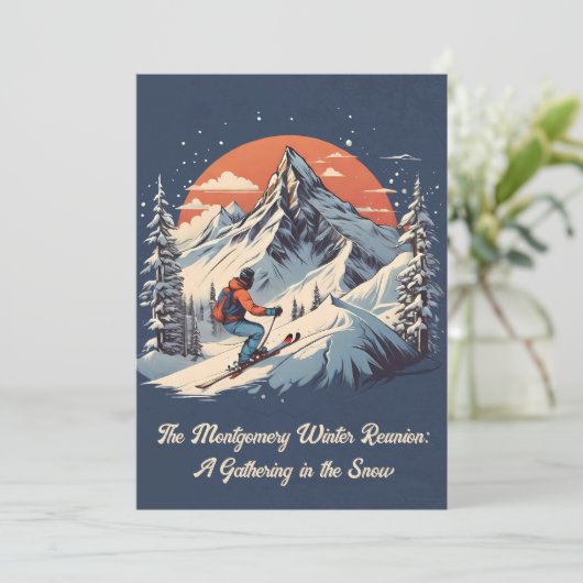 Ouderwetse bergdennen skivakantie zonsondergang fa kaart (Staand voorkant)