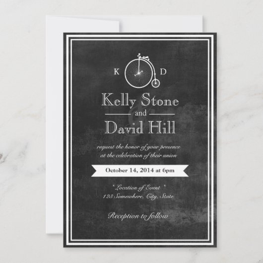 ouderwetse bike hipster Chalkboard Wedding Kaart (Voorkant)