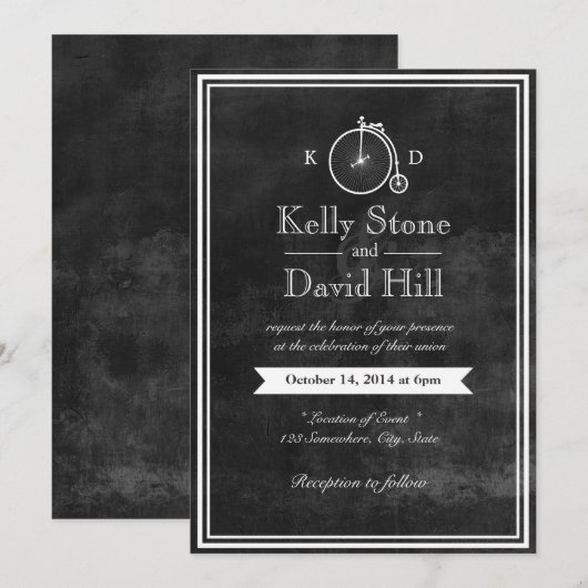 ouderwetse bike hipster Chalkboard Wedding Kaart (Voorkant / Achterkant)