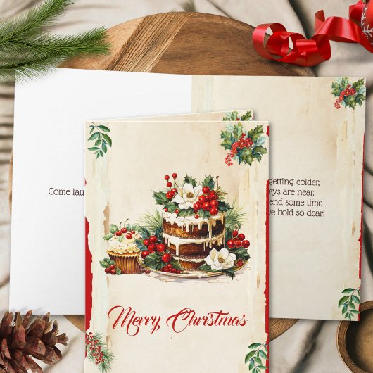 Ouderwetse blad bessen aquarel Prettig kerstfeest Kaart