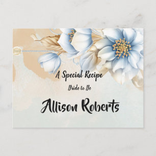 Ouderwetse blauwe bloemige bruidsdouche recept briefkaart
