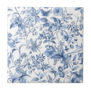 Ouderwetse Blauwe Bloemmotief Elegant Tegeltje