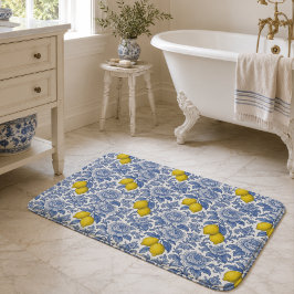 Ouderwetse Blauwe Citroen Botanische Patroon Badmat