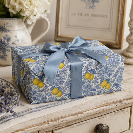 Ouderwetse Blauwe Citroen Botanische Patroon Cadeaupapier