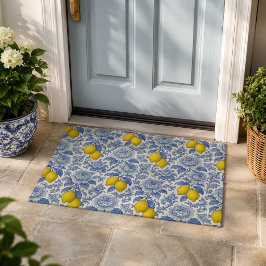 Ouderwetse Blauwe Citroen Botanische Patroon Deurmat