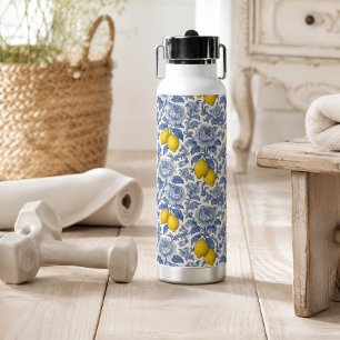 Ouderwetse Blauwe Citroen Botanische Patroon Waterfles